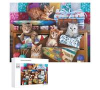 Puzzles 500 PCS para Adolescentes Cozy Cats on Quilted Bunk Beds Puzzles para Adultos Juegos de Relajación Regalos para Mujeres Regalos para Amigos y Familias 500 PCS