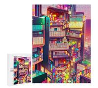 Puzzles 500 PCS para Adolescentes Neon Cityscape Vibrant Urban Architecture Puzzles Juegos de Relajación Promueven la Memoria Toda la Familia 500 PCS