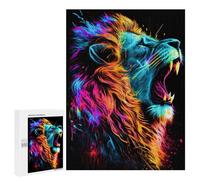 Puzzles 500 PCS para adultos Neon Roar Vibrant Lion Artwork para Adolescentes Puzzle Juguetes Decoración de Pared Análisis y Lógica Regalos de Navidad y Cumpleaños 500 PCS