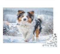 Puzzles Adultos Mascota Perro Lindo: Pastor Australiano en la Nieve para Toda la Familia Mujeres, Regalos para Hombres 52x38cm/1000 Piezas