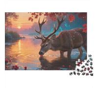 Puzzles Ciervo de Père David 1000 Piezas De para Adultos, Puzzle Atardecer en Ruisseau de Otoño Adultos, Juego Familiar Regalos Creativos 1000pcs (75x50cm)