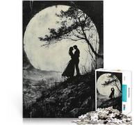 Puzzles de 1000 Piezas para Adolescentes Abrazo romántico a la luz de la Luna - Estilo carbón Rompecabezas Gran Regalo 52x38cm