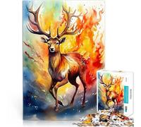 Puzzles de 1000 Piezas para Adolescentes Acuarelas de Ciervos al Fuego Rompecabezas Actividades Divertidas en casa, Regalos de cumpleaños, Regalos de Viaje, 75x50cm