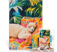 Puzzles de 1000 Piezas para Adolescentes Alpaca durmiendo en un paraíso Tropical Juguetes de Juego Decoración 52x38cm