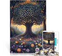 Puzzles de 1000 Piezas para Adolescentes Árbol del Bosque Encantado en Estilo puntillista Actividad Familiar Apto para Parejas 38x26cm