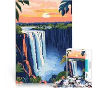 Puzzles de 1000 Piezas para Adolescentes Arte de cascadas al Atardecer en África Corte de precisión Mejorar el Amor Entre Parejas 38x26cm