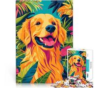 Puzzles de 1000 Piezas para Adolescentes Arte Minimalista de la Naturaleza con un Golden Retriever Feliz Diversión Familiar Apto para Parejas 38x26cm