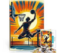 Puzzles de 1000 Piezas para Adolescentes Arte Pop de Baloncesto al Atardecer Montaje de Patrones Mejorar el Amor Entre Parejas 38x26cm