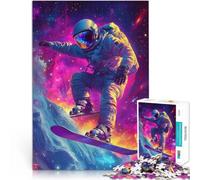 Puzzles de 1000 Piezas para Adolescentes Astronauta Haciendo Snowboard en el Espacio Regalos de Juegos desafiantes Ideas de Regalos 38x26cm