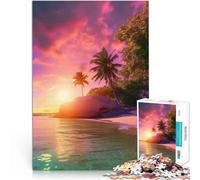 Puzzles de 1000 Piezas para Adolescentes Atardecer en una Isla Tropical Juego de Preguntas Regalos para Amigos y Familiares 52x38cm