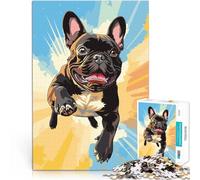Puzzles de 1000 Piezas para Adolescentes Bulldog francés Saltando Competición de Velocidad de Manos Lista de Deseos con Papá Noel 38x26cm