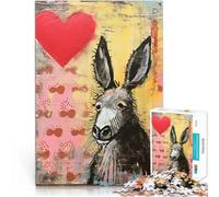 Puzzles de 1000 Piezas para Adolescentes Burro Triste con corazón, San Valentín, técnica Mixta Difícil Difícil Ideas de Regalos 52x38cm