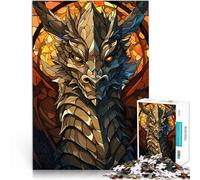 Puzzles de 1000 Piezas para Adolescentes Busto de dragón vidriera Juegos Divertidos para la Familia Regalo de Obra de Arte 52x38cm