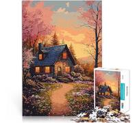 Puzzles de 1000 Piezas para Adolescentes Cabaña de Piedra al Atardecer Juguetes de Juego Actividades Divertidas en casa, Regalos de cumpleaños, Regalos de Viaje, 52x38cm
