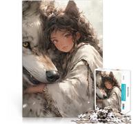 Puzzles de 1000 Piezas para Adolescentes Chica de Anime con Lobo Juegos educativos Decoración del hogar Mejorar el Amor Entre Parejas 75x50cm