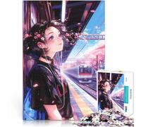 Puzzles de 1000 Piezas para Adolescentes Chica de Anime en la estación de Tren Regalos de Juegos desafiantes Buen Regalo 75x50cm