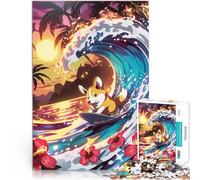 Puzzles de 1000 Piezas para Adolescentes Corgi surfeando al Atardecer Acertijo para Cada Pieza es única: un desafiante y Divertido Juego Familiar 38x26cm