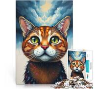 Puzzles de 1000 Piezas para Adolescentes Cuadro Abstracto de un Gato sobre Fondo Nublado. Rompecabezas Regalos de Amigo Secreto 38x26cm
