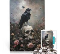 Puzzles de 1000 Piezas para Adolescentes Cuervo Negro sobre Calavera Juego de Preguntas con Piezas de Formas aleatorias Que se entrelazan Completamente 50x70cm