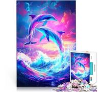 Puzzles de 1000 Piezas para Adolescentes Delfines Saltando al Atardecer Juguetes de Juego Decoración de Pared cumpleaños y Navidad 50x70cm