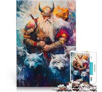 Puzzles de 1000 Piezas para Adolescentes Dios Guerrero nórdico Vikingo Odín con Lobos desafío Educativo Decoración del hogar 52x38cm