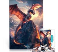 Puzzles de 1000 Piezas para Adolescentes Dragón ardiente en el volcán Juego de Preguntas con Piezas de Formas aleatorias Que se entrelazan Completamente 75x50cm