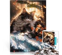 Puzzles de 1000 Piezas para Adolescentes Felicidad Peculiar y esponjosa del Gato Difícil y desafío Regalo de Obra de Arte 38x26cm
