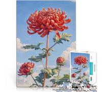 Puzzles de 1000 Piezas para Adolescentes Floración del crisantemo Rojo Acertijo para Decoración de Pared cumpleaños y Navidad 75x50cm