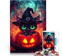 Puzzles de 1000 Piezas para Adolescentes Gato Brujo de Halloween Entrena tu Cerebro y Tus Manos Regalos para Amigos y Familiares 75x50cm