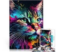 Puzzles de 1000 Piezas para Adolescentes Gato Colorido Alivia el estrés Vacaciones en casa Matar el Tiempo Buen Regalo 38x26cm