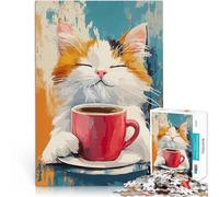 Puzzles de 1000 Piezas para Adolescentes Gato con café Ayuda al Cerebro a ejercitar Juguetes adictivos para Cultivar la Paciencia. Ideas de Regalos 52x38cm