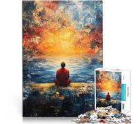 Puzzles de 1000 Piezas para Adolescentes Hombre contemplando la Puesta de Sol Corte de precisión Lista de Deseos con Papá Noel 52x38cm