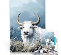 Puzzles de 1000 Piezas para Adolescentes Ilustración del búfalo Blanco Acertijo para Decoración de Pared cumpleaños y Navidad 38x26cm