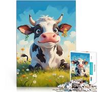 Puzzles de 1000 Piezas para Adolescentes Linda Vaca de Dibujos Animados Análisis y lógica con Piezas de Formas aleatorias Que se entrelazan Completamente 52x38cm