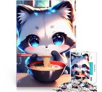 Puzzles de 1000 Piezas para Adolescentes Lindo Zorro de Anime Comiendo Ramen Juguetes de Juego Decoración de Pared cumpleaños y Navidad 50x70cm