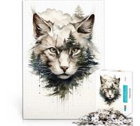 Puzzles de 1000 Piezas para Adolescentes Lynx Forest Head Juego desafiante y Juego Familiar Decoración hogar 75x50cm