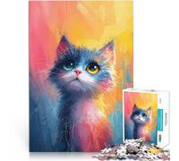 Puzzles de 1000 Piezas para Adolescentes Mirada de Gato caprichoso Juguetes de Entretenimiento Familiar Regalo de Obra de Arte 75x50cm