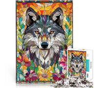 Puzzles de 1000 Piezas para Adolescentes Mosaico de Lobo Entre Flores Alivio del estrés Cada Pieza es única: un desafiante y Divertido Juego Familiar 75x50cm
