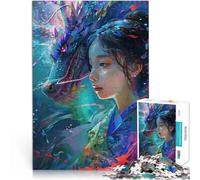 Puzzles de 1000 Piezas para Adolescentes Mujer asiática con dragón Entrena tu Cerebro y Tus Manos Lista de Deseos con Papá Noel 38x26cm