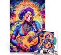 Puzzles de 1000 Piezas para Adolescentes Mujer Tocando la Guitarra psicodélica Juegos Juguetes Regalo decoración de Pared 75x50cm