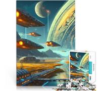 Puzzles de 1000 Piezas para Adolescentes Nave Espacial en un Planeta alienígena de Ciencia ficción Juguetes de Bricolaje Decoración 50x70cm