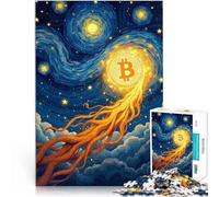 Puzzles de 1000 Piezas para Adolescentes Noche Estrellada de Bitcoin Difícil y desafío Decoración de Pared cumpleaños y Navidad 38x26cm