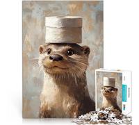 Puzzles de 1000 Piezas para Adolescentes Nutria con Sombrero de Papel higiénico Juego Intelectual Juego de desafío único 38x26cm