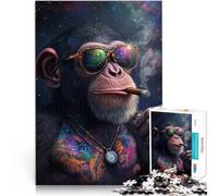 Puzzles de 1000 Piezas para Adolescentes Orangután Funky fumando un cigarro Rompecabezas Decoración de Pared cumpleaños y Navidad 52x38cm