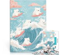 Puzzles de 1000 Piezas para Adolescentes Oso Polar surfeando Juego desafiante y Juego Familiar Juego Educativo para cumpleaños y Navidad. 52x38cm