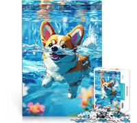 Puzzles de 1000 Piezas para Adolescentes Perro Corgi Nadando Competición de Velocidad de Manos Interacción Entre Padres e Hijos 75x50cm