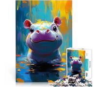 Puzzles de 1000 Piezas para Adolescentes Pintura de hipopótamo Sonriente Juego desafiante con Piezas de Formas aleatorias Que se entrelazan Completamente 38x26cm