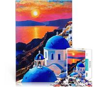 Puzzles de 1000 Piezas para Adolescentes Puesta de Sol sobre Santorini Montaje de Patrones Toda la Familia. 50x70cm