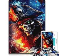 Puzzles de 1000 Piezas para Adolescentes, Retrato de Calavera Pirata ardiente, decoración, Juego Familiar para niños de 14 años o más, 38x26cm