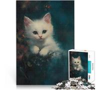 Puzzles de 1000 Piezas para Adolescentes Retrato de Gatito Blanco Juguetes de Entretenimiento Familiar Regalo de Obra de Arte 52x38cm